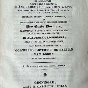 Dissertatio juridica inauguralis de testamento publico [...] Groningen C.M. van Bolhuis Hoitsema 1835