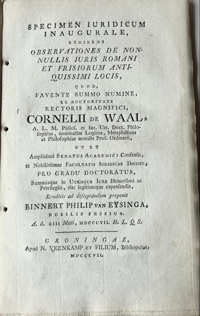 Specimen iuridicum inaugurale, exhibens observationes [...] Groningen N. Veenkamp en zoon 1807