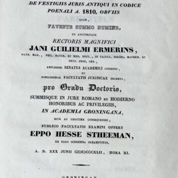 Dissertatio juridica inauguralis, nonnullas exhibens animadversiones de vestigiis juris antiqui [...] Groningen I. Oomkens 1842