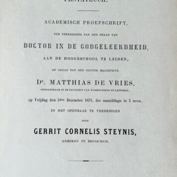 De verhouding van de wetgeving bij Ezechiël tot die in den Pentateuch [...] Leiden S.C. van Doesburgh 1873