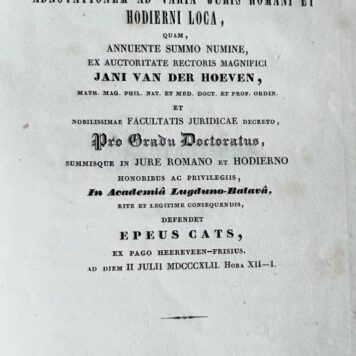Disputatio juridica inauguralis continens adnotationem ad varia juris Romani et hodierni loci [...] 's-Gravenhage, J. Roering 1842.