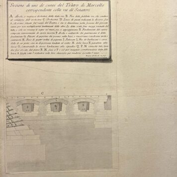 [Two antique prints, etchings, Piranesi] Sezione di uno de' cunei del Teatro di Marcello (two plates) (Parts of open air theatre of Marcellus, Rome), published 1756-1784, 2 pp.