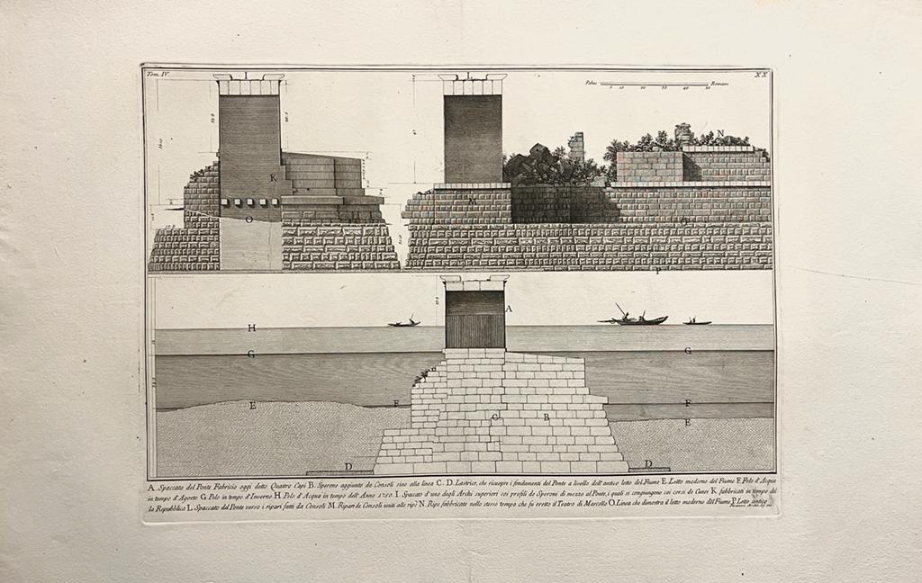 [Antique print, etching, Piranesi] Spaccato del Ponte Fabricio oggi detto Quattro Capi (Bridge of Fabricius, Ponte dei Quattro Capi), published 1756-1784, 1 p.