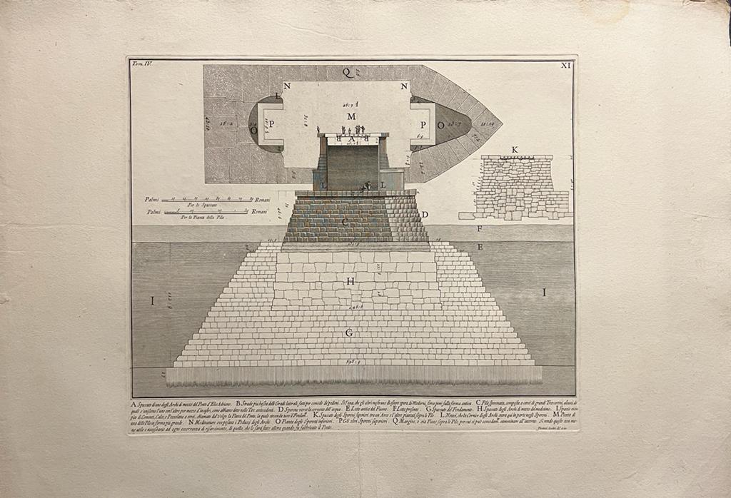 [Antique print, etching, Piranesi] Spaccato di uno degli Archi di mezzo del Ponte d'Elio Adriano (arche of bridge of Hadrian), published 1756-1784, 1 p.