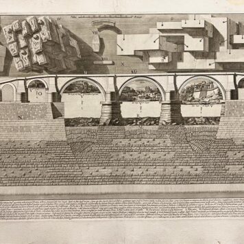 [Two antique prints, etchings, Piranesi] Avanzo del Mausoleo d'Elio Adriano Imp. re. (two plates) (Remains of mausoleum Hadrian, now Castel S. Angelo, Engelenburcht), published 1756-1784, 2 pp.