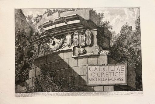 [Antique print, etching, Piranesi] Caeciliae Q Cretici f Metellae Crassi; Parte della Facciata del Sepolcro di Cecilia Metella... (Parts of tomb of Caecilia Metella), published 1756-1784, 1 p.