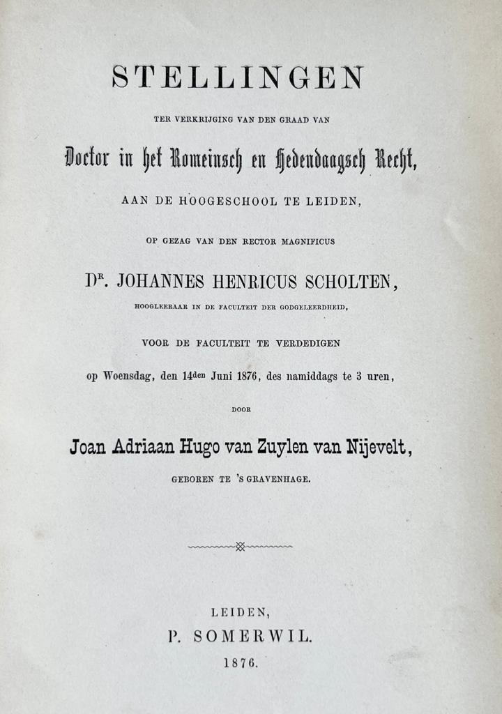 Stellingen [...] Leiden P. Somerwil 1876