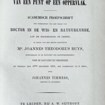 Over de beweging van een punt op een oppervlak. Academisch proefschrift [...] Leiden A.W. Sijthoff 1875