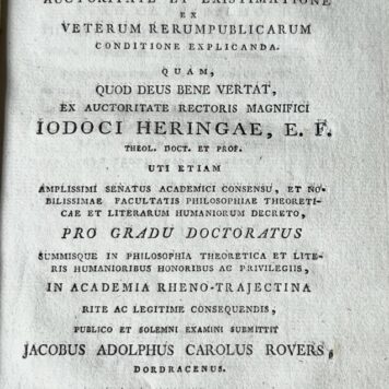 Disputatio antiquario-historica inauguralis de censorum apud Romanos auctoritate et existimatione ex veterum rerumpublicarum conditione explicanda [...] Utrecht Joh. Altheer 1824
