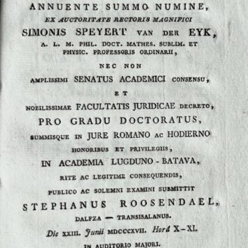 Dissertatio juridica inauguralis, de dolo in delictis [...] Leiden M. Cyfveer Jz en J.C. Emeis 1817