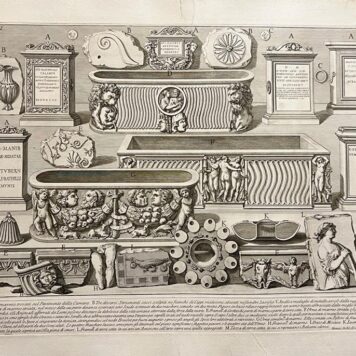 [Antique print, etching, Piranesi] Cippi di marmo, trovati sul Pavimento della Camera. (Marble tombstones found in the burial chamber), published 1756-1784, 1 p. .