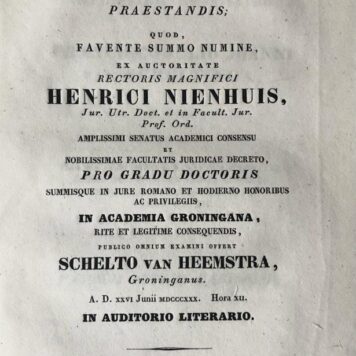 Specimen juridicum inaugurale, exhibens nonnulla de alimentis praestandis [...] Groningen C.M. van Bolhuis Hoitsema 1830