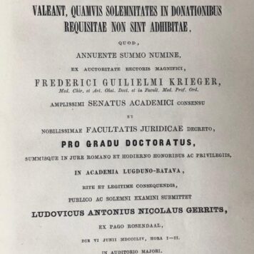 Specimen juridicum inaugurale de quaestione an jure nostro, donationes factae sub specie aliorum contractuum valeant [...] Amsterdam C.G. van der Post 1854