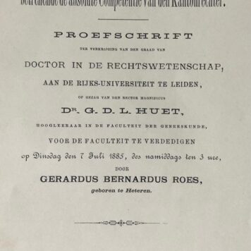 Twee vragen betreffende de absolute competentie van den kantonrechter. Proefschrift [...] Leiden P. Somerwil 1885