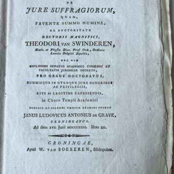 Disputatio juridica inauguralis de jure suffragiorum [...] Groningen W. v. Boekeren 1823
