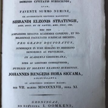 Dissertatio iuridica inauguralis, de iure summi imperii bona civium dominio civitatis subiiciendi [...] Groningen J. Oomkens 1827