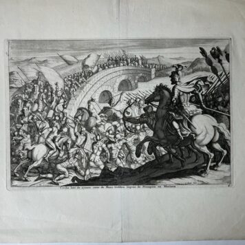 [Antique print, etching, Rome] Civilis laat de zynen over de Maas trekken tegens de Menapien en Morinen, 1 p.