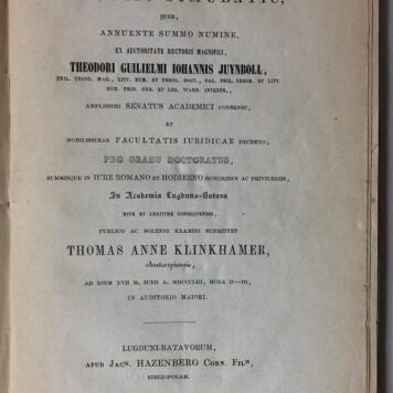Specimen iuridicum inaugurale de negotiis simulatis [...] Leiden Jac. Hazenberg Corn.z. 1853
