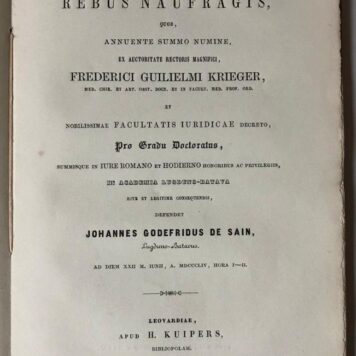 Specimen historico-iuridicum de rebus naufragis [...] Leeuwarden H. Kuipers 1854