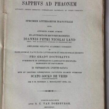 Epistula Sapphus ad Phaonem [...] Leiden S.C. van Doesburgh 1885