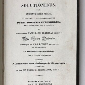 Dissertatio juridica inauguralis, de solutionibus [...] Leiden H.W. Hazenberg 1837