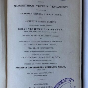 Specimen literarium continens observationes de textu masorethico veteris testamenti [...] Amsterdam W.H. Kirberger 1858