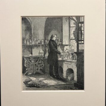 [Antique print, reproduction, science, 20th century] Reproduction of lithography of Justus von Liebig (1803-1873) in his laboratory, 1 p.