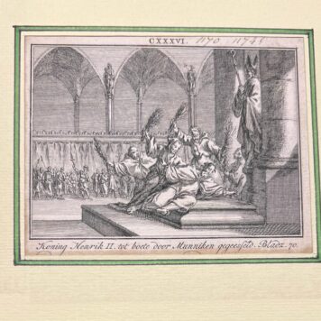 [Antique print, etching and engraving] Historyprint: Koning Henrik II tot boete door Munniken gegeesseld, bladz. 70, 1 p.