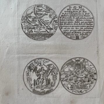 [Antique print, etching of two medals] Etching of two medals (front and back), top: Remembrance of Chaloep-Slag. Bottom: Commemoration of: Battle of the Slaak in 1631, 1 p.