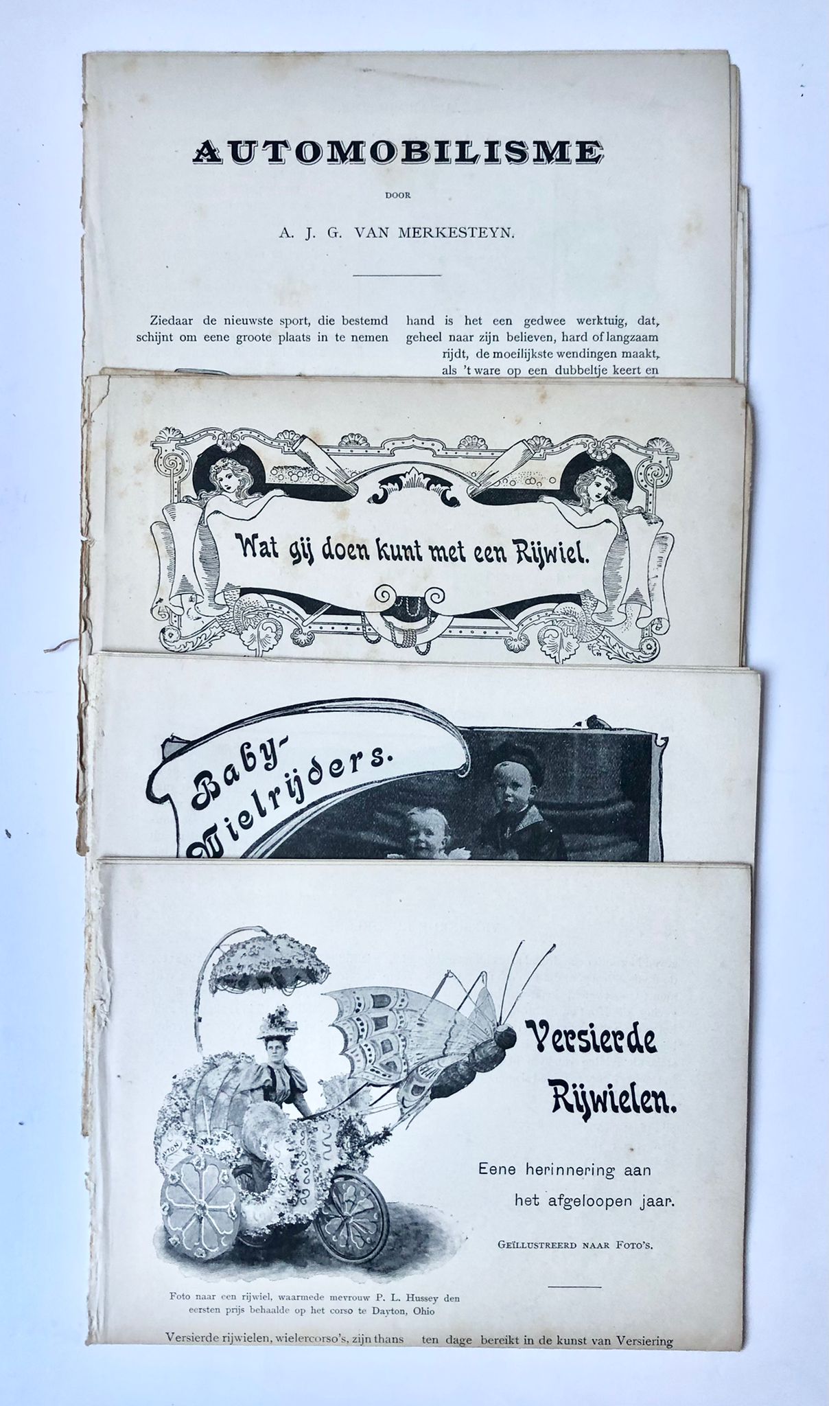 [Printed publications, Bicycles, bikes, 20th century] Five brochures about cycling, bikes, bicycles, and bicycle factory (fietsfabriek en fietsen), illustrated.