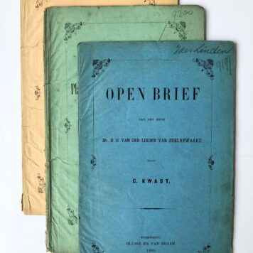 [Three printed publications, 1885] Publication ' Open brief aan den heer mr. H.O. van der Linden van Snelrewaard door C. Kwast, Dordrecht 1885, 12 pp. And two more.