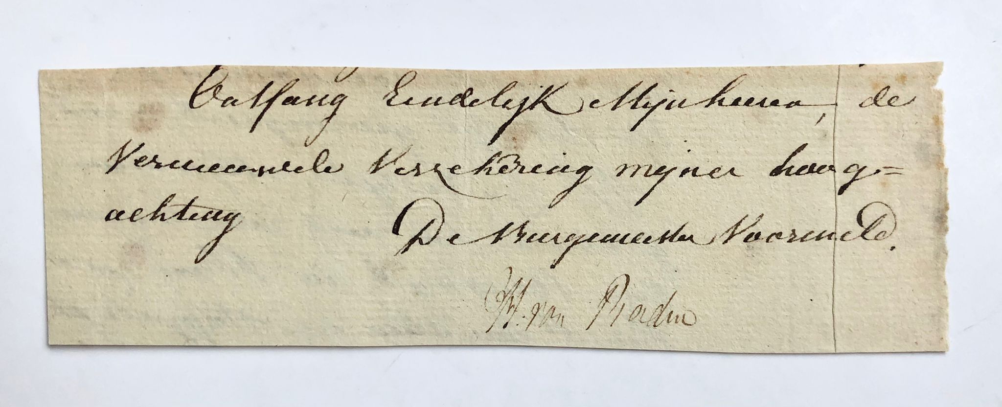  - [Manuscript 1814] Part of a letter of W. van Raden, mayor, burgemeester van Hulst, 1814. Manuscript, 1 p.
