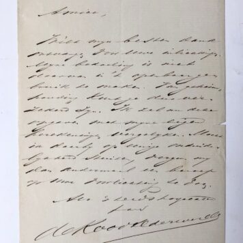 [Manuscript 1876] Letter of De Roo van Alderwerelt, d.d. 1876. Manuscript, 8°, 1 p.