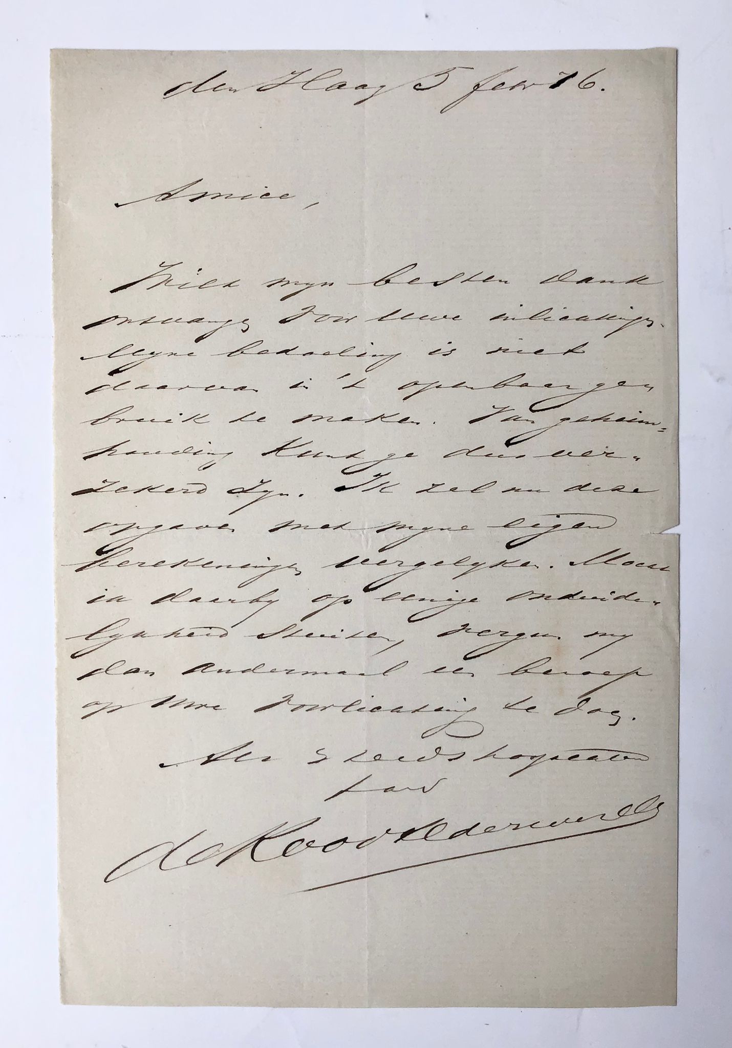  - [Manuscript 1876] Letter of De Roo van Alderwerelt, d.d. 1876. Manuscript, 8, 1 p.