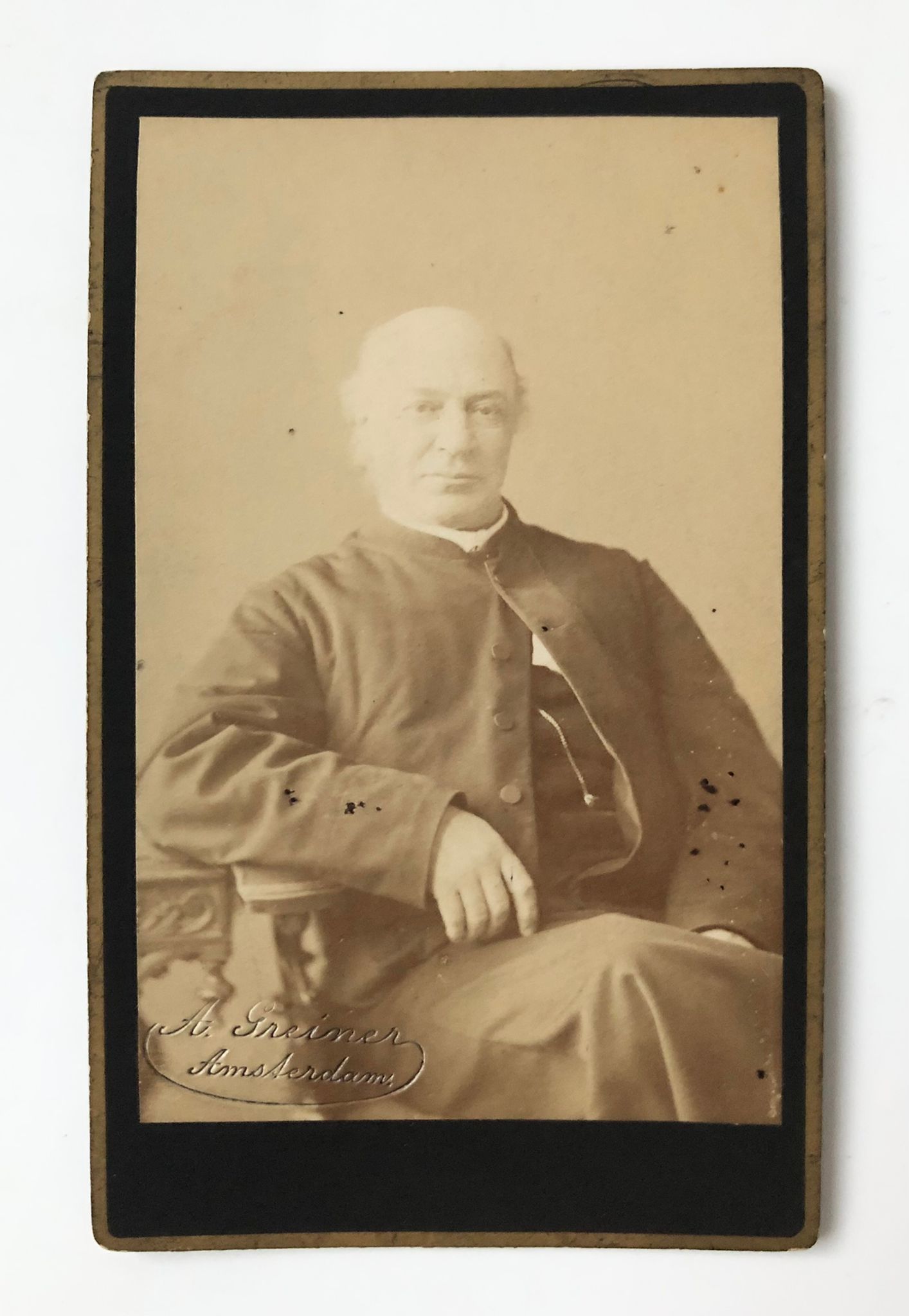 [Photography, carte-de-visite 1887] Portrait photo of Prof. J.A. de Rijk, for his 25 year jubilee on 15-8-1887, 9x6 cm., 1 p.