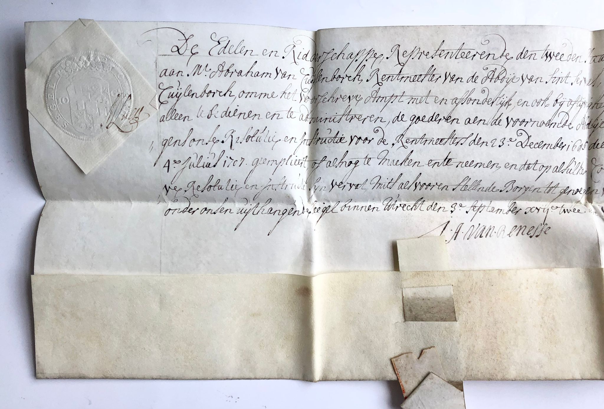 [Charter on parchment without seal, 1742] Deed of knighthood of Utrecht (Acte van de ridderschap van Utrecht), d.d. 3-9-1742, 1 p. In good condition.