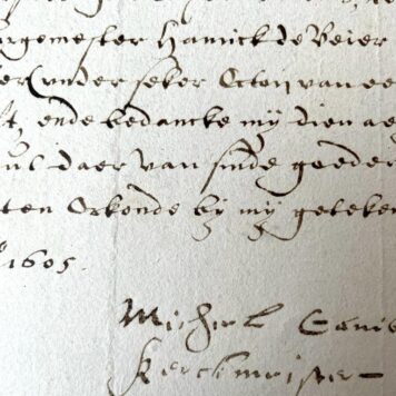 [Manuscript, 1605] Handwritten statement of Michil Canis, churchwarden (kerkmeester) of St. Stevenskerk Nijmegen, 9-2-1605. Manuscript, 1 p., folio.