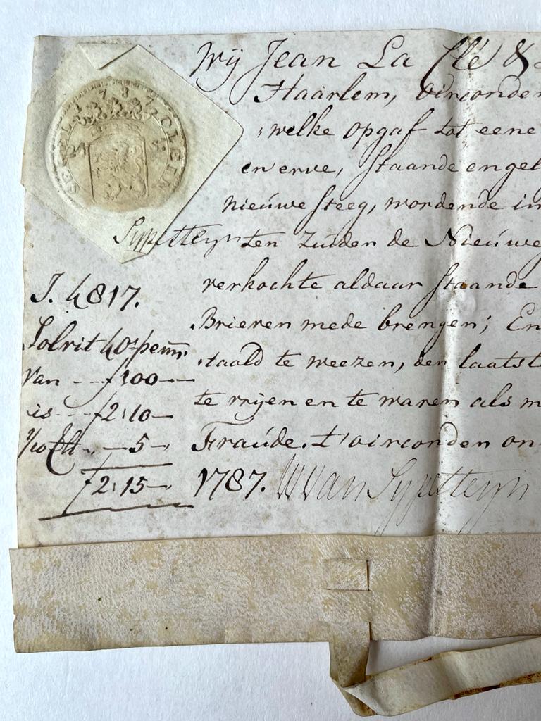 [Charters on parchment with seals, manuscript, ca 1782] Three transport deeds for Laers, De Sitter, Van Tuyl Haarlem.
