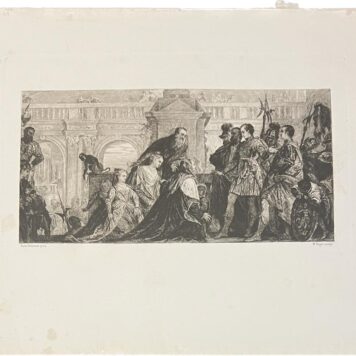 [Antique print, etching, 1869-1870] The family of Darius before Alexander after Paolo Veronese / Edelmoedigheid van Alexander de Grote, published ca. 1869-1870, 1 p.