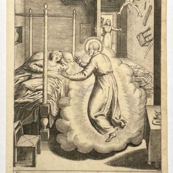 [Antique print, engraving 1745] Cadde Drusilla Fantini... [Vita di S. Filippo Neri Fiorentino] (miracle healing), published 1745, 1 p.