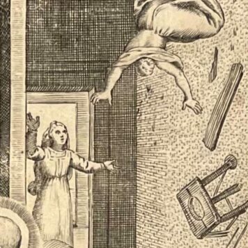 [Antique print, engraving 1745] Cadde Drusilla Fantini... [Vita di S. Filippo Neri Fiorentino] (miracle healing), published 1745, 1 p.