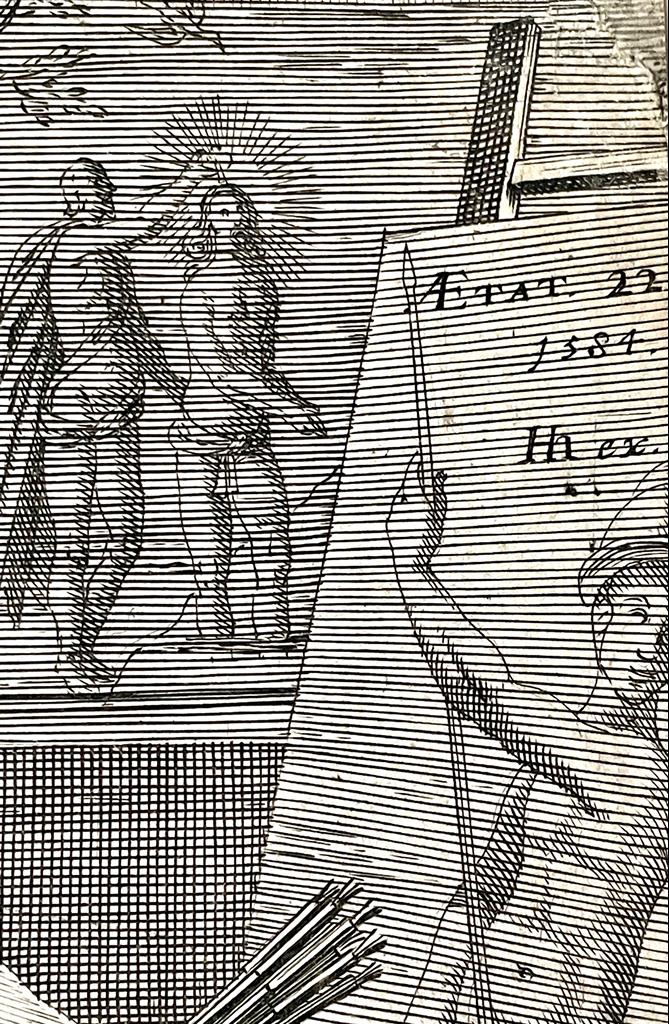[Antique engraving, published before 1700] Portrait of artist Cornelis Cornelisz. van Haarlem, [60] Cornel Cornelii Harlemensis Pictor (Pictorum aliquot celebrium, præcipué Germaniæ Inferioris, effigies; series title), 1 p.