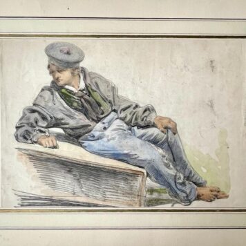 [Antique drawing, ca 1850] Reclining sailor with french sailor's bonnet (leaf from a sketchbook), published ca 1850, 1 p.