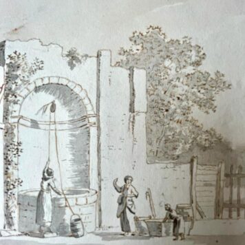 [Antique drawing, 19th century] Landscape with a ruin and women beside a well, 19th century, 1 p.