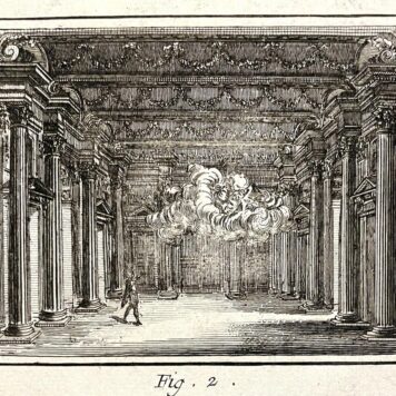 [Antique etching, theatre, fire, 1772] Machines de Théatres ( Machinary of the Opera of Paris), published 1772, 1 p.