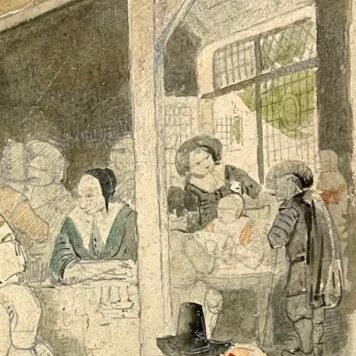 [Antique drawing, made before 1869] View of a crowded 17th-century tavern (Scene bij 17e eeuwse kroeg, herberg), made before 1869, 1 p.