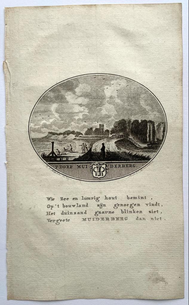[Original city view, antique print] 't dorp Muiderberg, engraving made by Anna Catharina Brouwer, 1 p.
