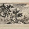 [Antique etching, ca 1629] Landscape with a cottage on a hill at left [Topographia variarum regionum; Series title], S. Frisius, published before 1629, 1 p.