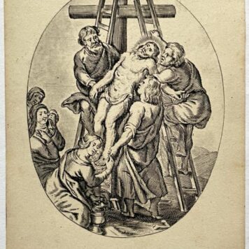 Antique Engraving, Signed, published before 1678- Descent from the Cross - C. Galle, 1 p.