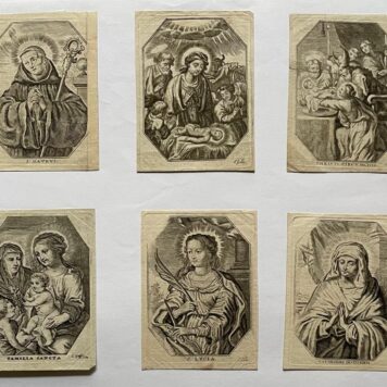 [Six antique engravings, ca 1678] Set of six devotional: S. Maurus, The adoration of the Shepherds, the Circumcision, St. Anne and Mary with John and Jesus, S. Lucy, Image of Devotion, 6 p.
